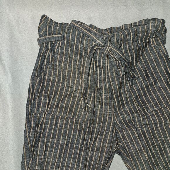 MINE Women’s S Striped High Waist Paper Bag Pants Gray Orange Ankle Office Boho - Picture 2 of 11